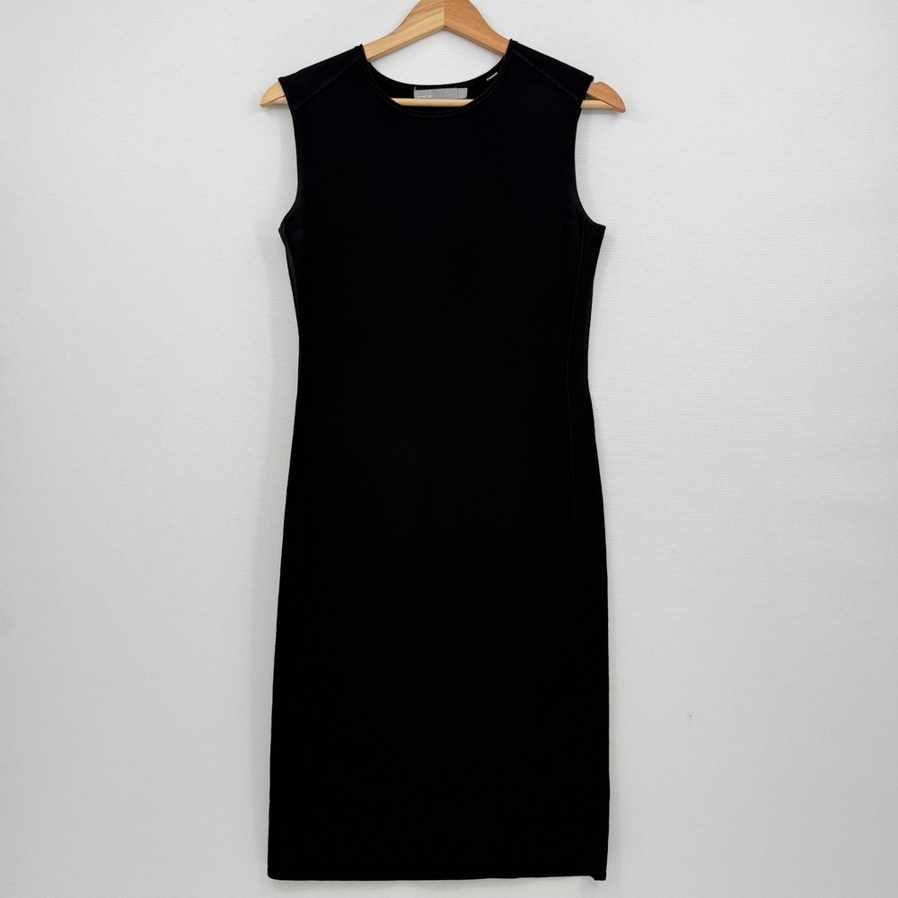 Vince Sheath Dress Women Small Black Sleeveless Ribbed Knit Minimalist Luxury